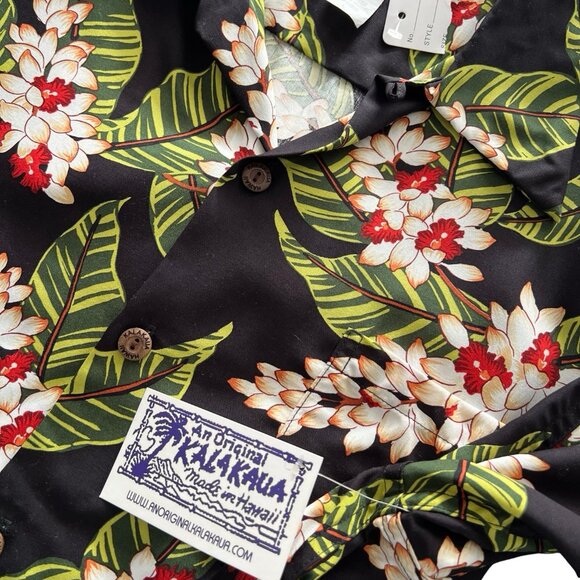 Mens L HAWAIIAN SHIRT original Kalakaua HANA Black Aloha Travel w front Pocket. - Picture 11 of 11